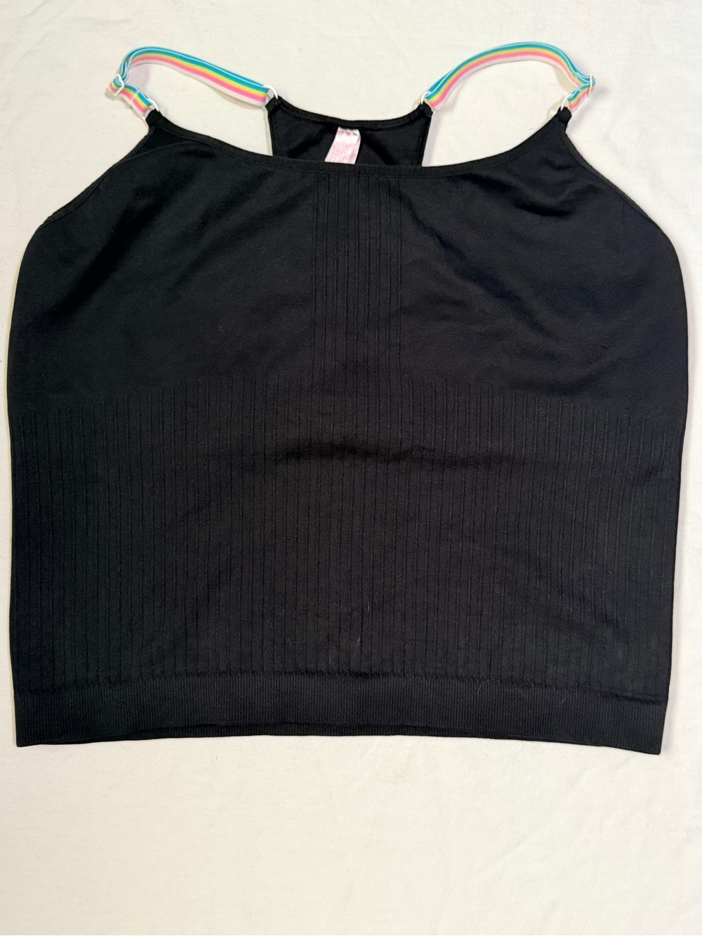 Women's Black Ribbed Tank Top with Multicolor Straps size XL